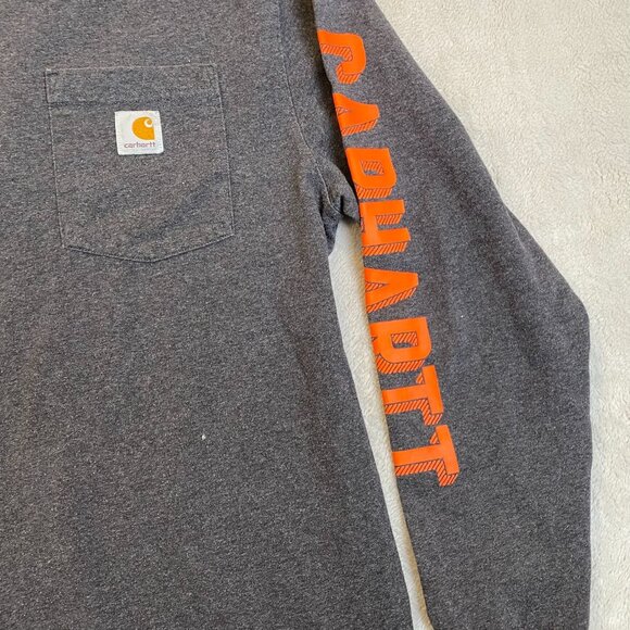 Carhartt Men's Long Sleeve Pocket T-Shirt Medium Loose Fit With Orange Logo On S - Picture 7 of 7